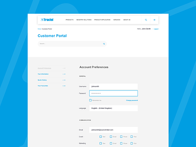 Tractel – Customer portal account details account page adobe xd customer portal digital design ui design ux design website design