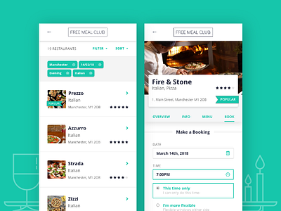 Restaurant booking website interface