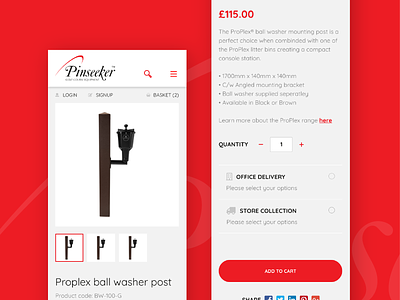Pinseeker product page adobe xd cart design ecommerce product ui web design website