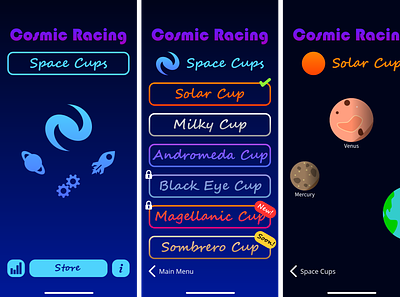 Cosmic Racing app design illustration ui ux