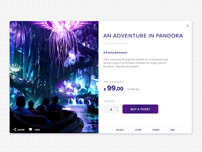 Daily UI challenge #001 - An Adventure in Pandora daily screen ticket cart ui