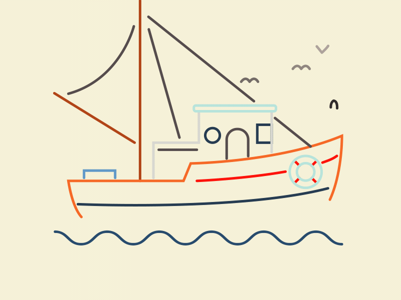 Boat on water after effects animation bodymovin dromp joyfull svg web animation