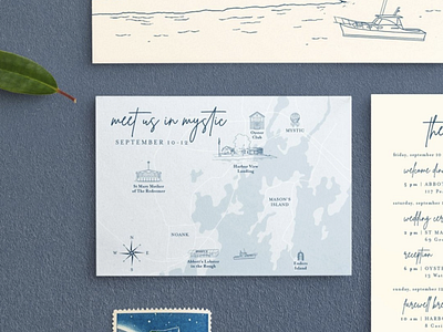 "Meet us in Mystic" Custom Map invitation stationery wedding