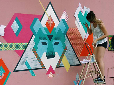 The Wolf // Beyond the screen animal animals art colorful geometric paint pattern spray streetart triangle wolf