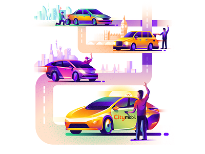 Illustration for Citymobil car cartoon citymobil didi dache driver exchange hailo illustration lyft taxi tolstovbrand vector