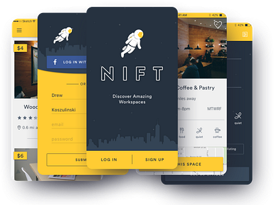 Nift • Airbnb for Coworking Spaces app branding illustration mobile typography ui ux