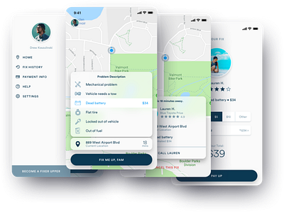 Fix Me Up Fam • Uber for Roadside Assistance app design mobile typography ui ux
