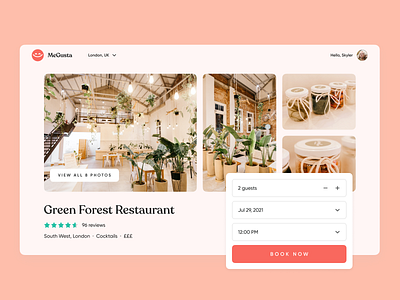 MeGusta | Restaurant Profile booking concept delivery details dinner experience design food hospitality landing page product design profile rating restaurant review ui ux ux research visual design web