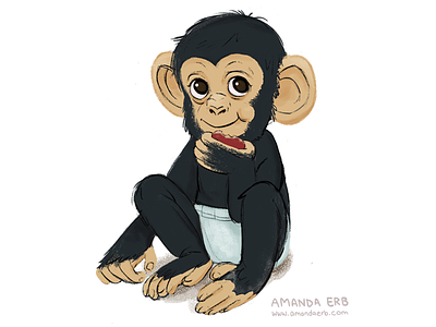 Baby Chimp animal apple chimpanzee cute illustration photoshop