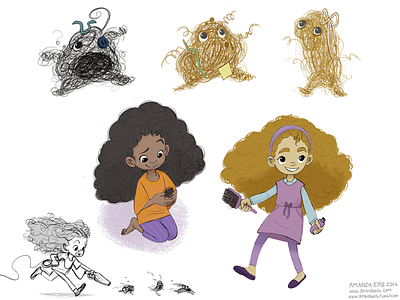 Hair clump creatures character design childrens concept illustration