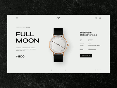 "Luch" Full Moon. Belarussian Watches | Product Card animation black card cart design digitalbutlers e commerce graphic design inspiration minimal motion graphics product card watches white