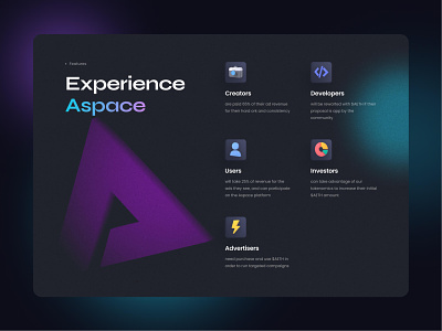 ASpace | Landing Page - Features Section 3d design digitalbutlers eth ethereum features gradients graphic design inspiration nft noize spline webflow