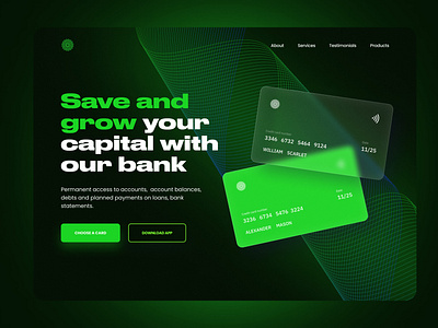 Cryptobank | Landing page - Hero Screen bank blur crypto design digitalbutlers glass graphic design green hero hero screen inspiration lines