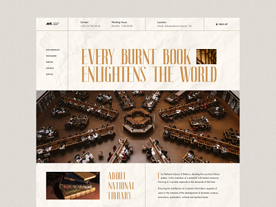 National Library #2 | Landing page books brown design digitalbutlers graphic design hero hero screen inspiration landing page library paper sans typography ui white