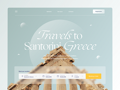 Travels to Santorini / Main screen design digitalbutlers ease font graphic design inspiration light main screen minimalism travel typography ui