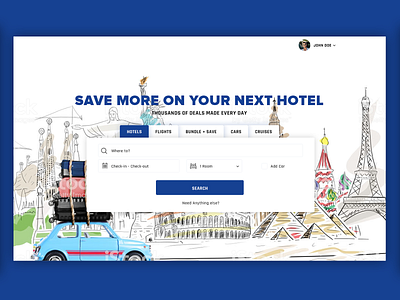 Booking Search blue booking system cars cruise flights hotel landing page searching simple