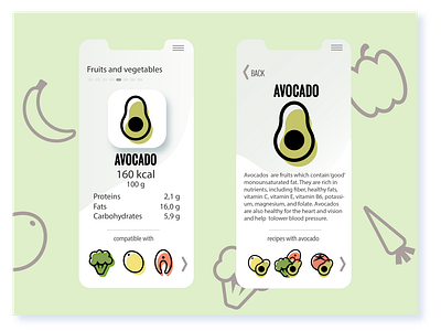 10 food line icons [mockup iphone] adobeillustration app design foodapp foodicons healthy healthyeating healthyfood healthynutrition illustration iphone mockup ui