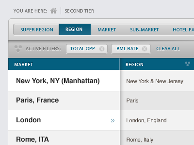 Table selecter blue filter table ui