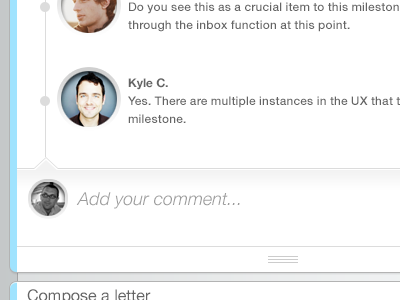 Comment thread chat feed gradient grey profile social