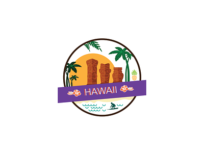 Hawaii badge coconut trees graphics hawaii pineapple surfer tiki vacation vector