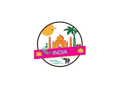 India badge elephant graphics india lotus peacock rickshaw taj mahal vacation vector