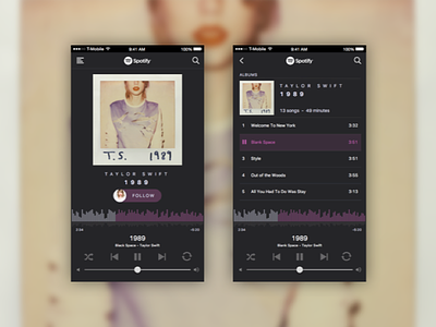 Music Player - Daily UI #009 009 collectui dailyui day9 music music player settings sketch spotify taylor swift ui