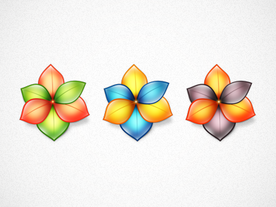 3 Flower Icons colourful flower glossy icon leaves three
