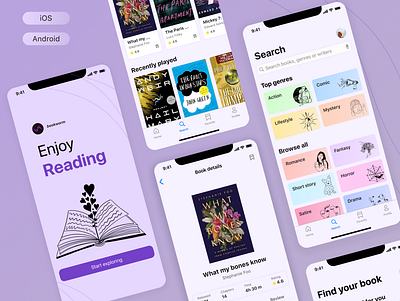 Bookworm Reading Mobile App app design illustration logo mobile typography ui ux vector