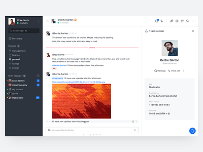 Rocket.Chat — Web Desktop chat clean desktop interface messages profile sf sidebar significa ui web white