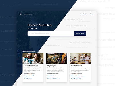 Connecting Students to Majors application college education list major matching page ui university ux web