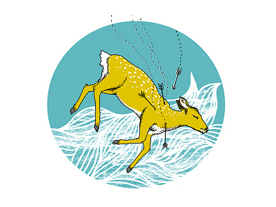 One Eyed Doe arrow blue deer drawing gold illustration illustrator ocean photoshop printmaking screen printing