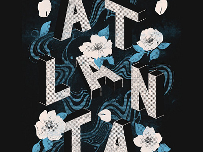 Atlanta Print atl atlanta blue floral flowers halftone ink marble texture white