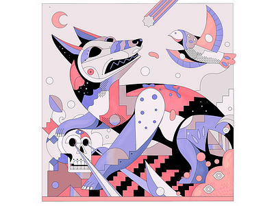 dog design digital dog drawing eyes nature pigeon pink retro skull vector