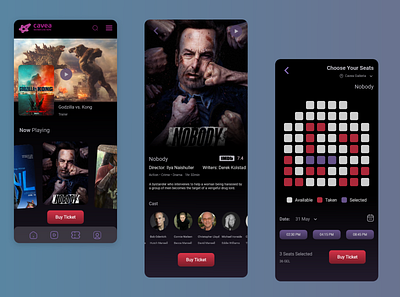 Movie Booking App - Cavea Cinemas Redesign app booking cavea cinema mobile movie redesign ui uiux