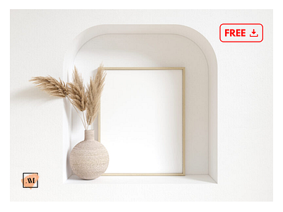 Free Boho Frame Mockup Beige Wood