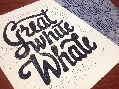Great White Whale Linocut Print black great ivory print script texture type typography whale white