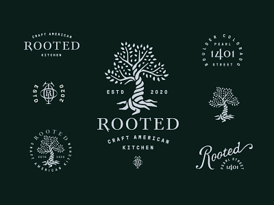 Rooted Craft Kitchen Brand System branding logo restaurant branding restaurant logo root rooted tree tree brand tree logo