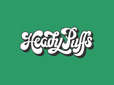 Heady Logo 70s green heady puffs script type white