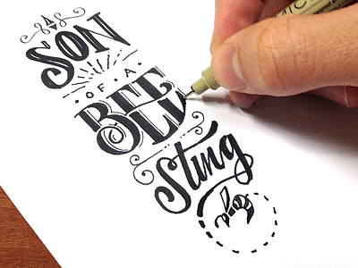 Son of a Bee Sting! bee ornament pen script serif sketch sting type typography