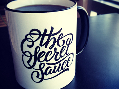 The Secret Sauce Mug black coffee hand lettering ligature mug sauce script secret type typography white
