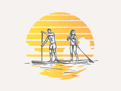 Paddle boarding Illustration boarding halftone illustration offset paddle summer sun