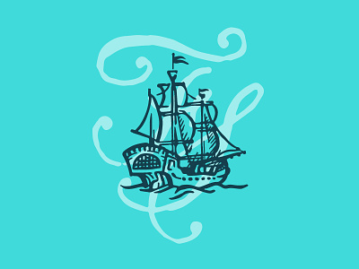 Ship Illustration concept concept flagship illustration pen pirate ship sketch teal