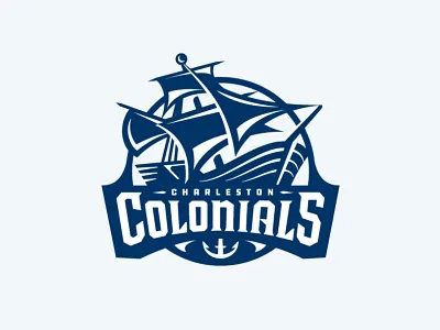 Colonials Hockey Badge badge blue hockey illustration logo sails ship