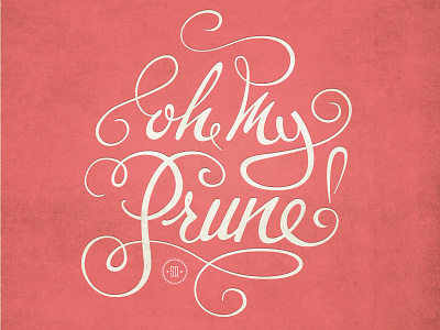 Oh My Prune! badge curves my oh p peach prune script type