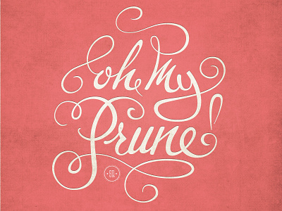 Oh My Prune! badge curves my oh p peach prune script type