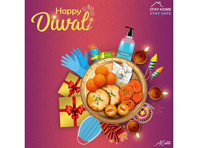 Pandemic Diwali covid 19 covid diwali crackers festival festival poster gloves happy diwali pandemic pandemic diwali photoshop photoshop editing sanitizer stayhome staysafe surgical mask