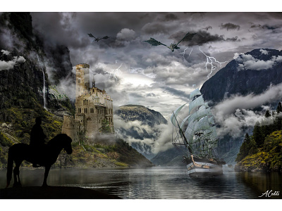 Matte Painting - Concept castle dragons manipulation matte black matte painting matte preset mattepainting painting paintings photoshop photoshop editing ship ships