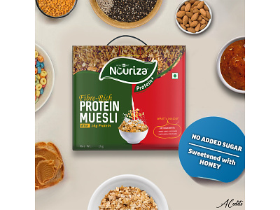 Nouriza - Protein Muesli (By Healthkart) creative healthkart new product nouriza post powder product launch protein protein museli social media post women fitness brand