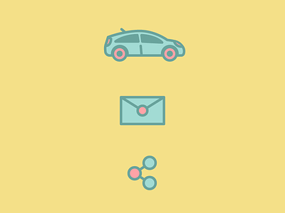 Menu icons car email flat icons letter mono line prius share sketch vector