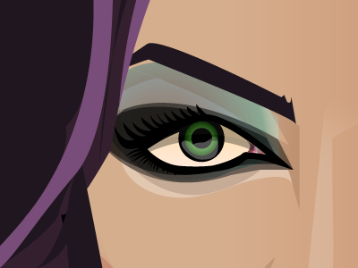 Close up of an unfinished project close up eye games green illustrator layers purple shades skin vector video